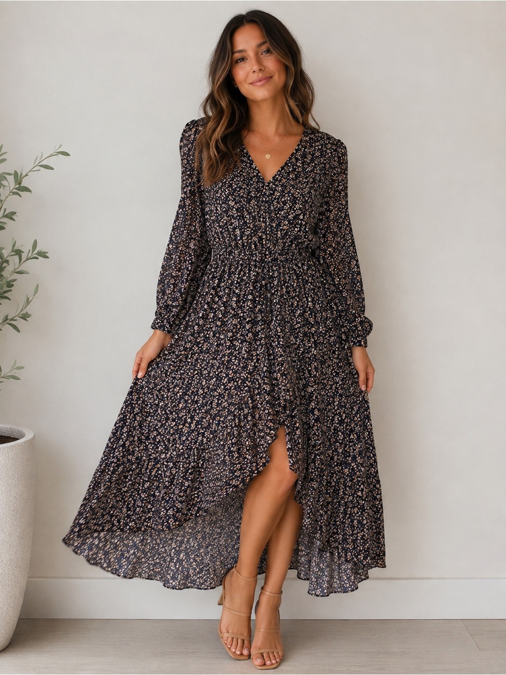 Hayden Los Angeles Medium Black Floral High Low Maxi Dress